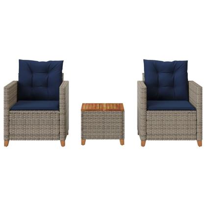 Imagem de Conjunto de bistrô ao ar livre VidaXL Grey Poly Rattan/Madeira de Acácia, 3 peças