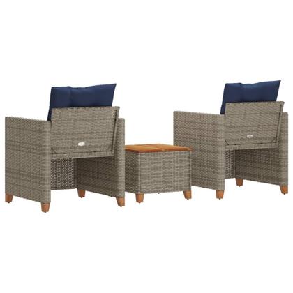 Imagem de Conjunto de bistrô ao ar livre VidaXL Grey Poly Rattan/Madeira de Acácia, 3 peças