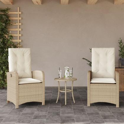 Imagem de Conjunto de bistrô vidaXL Beige Poly Rattan com almofadas, estrutura de aço