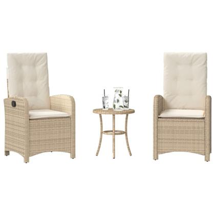 Imagem de Conjunto de bistrô vidaXL Beige Poly Rattan com almofadas, estrutura de aço