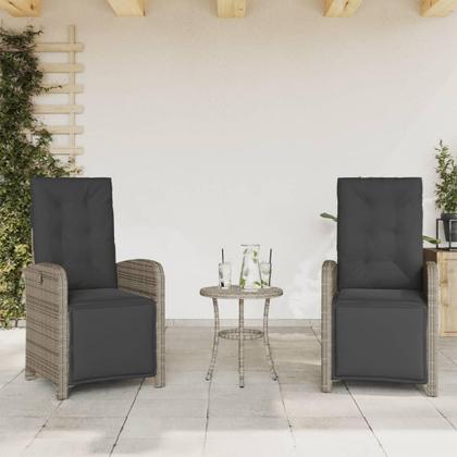 Imagem de Conjunto de bistrô vidaXL Grey Poly Rattan com cadeiras reclináveis e mesa