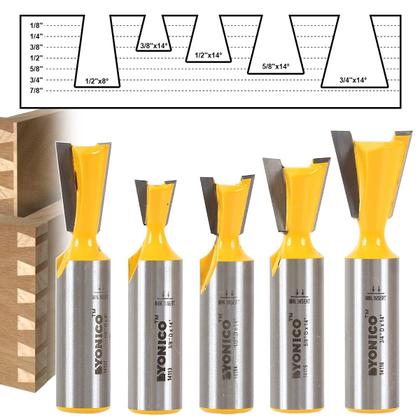 Imagem de Conjunto de bits de roteador YONICO Dovetail 5 bits e 1/2 polegada Shank 14520