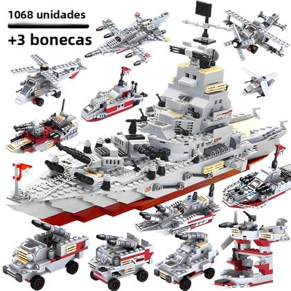 Imagem de Conjunto de Blocos de Construção de Modelo de Avião, Navio, Carro e Exército