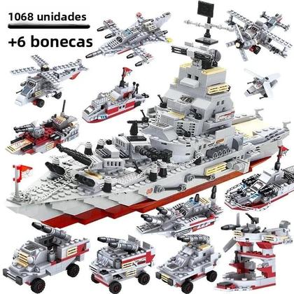 Imagem de Conjunto de Blocos de Construção de Modelo de Avião, Navio, Carro e Exército