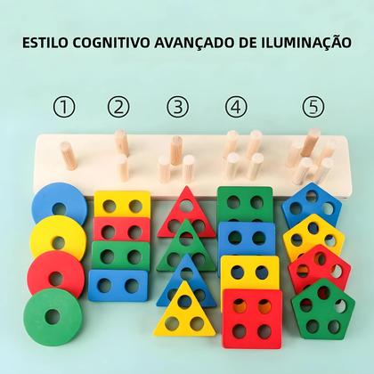 Imagem de Conjunto De Blocos De Formas Geométricas De Madeira Montessori Para Crianças, Brinquedos De