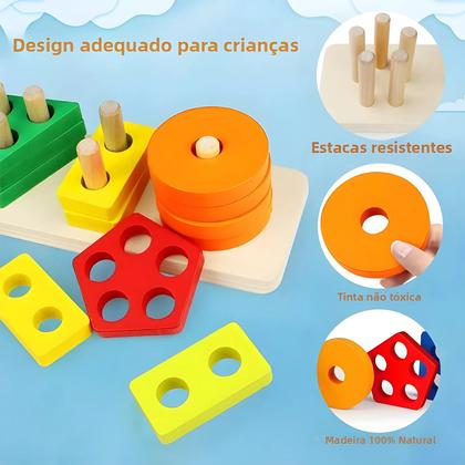 Imagem de Conjunto De Blocos De Formas Geométricas De Madeira Montessori Para Crianças, Brinquedos De