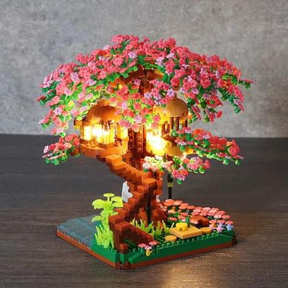 Imagem de Conjunto De Blocos De Montar Mini Árvore De Sakura Modelo De Casa Na Árvore Com Luz Presente Para