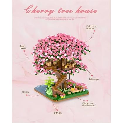 Imagem de Conjunto De Blocos De Montar Mini Árvore De Sakura Modelo De Casa Na Árvore Com Luz Presente Para