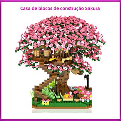 Imagem de Conjunto De Blocos De Montar Mini Árvore De Sakura Modelo De Casa Na Árvore Com Luz Presente Para