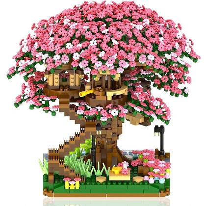 Imagem de Conjunto De Blocos De Montar Mini Árvore De Sakura Modelo De Casa Na Árvore Com Luz Presente Para