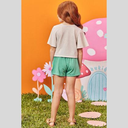 Imagem de Conjunto de Blusa Boxy Cotton Linho e Short Saia Molevisco - COR VERDE - Kukiê