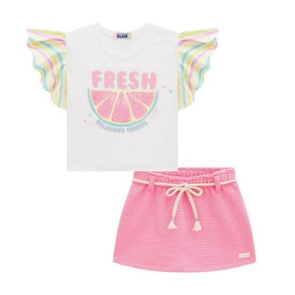 Imagem de Conjunto de Blusa Boxy em Meia Malha e Tricoline e Short Saia em Moletom Relevo  Kukiê