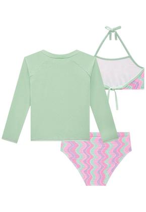 Imagem de Conjunto de Blusa e Biquíni em Malha Elastic com Proteção UV 50+ Verde Kukiê