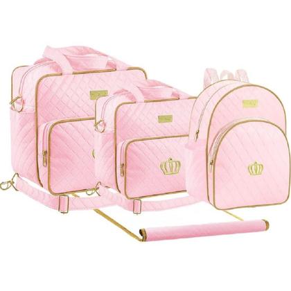 Imagem de Conjunto de Bolsa Saída Maternidade Rosa Plike Baby