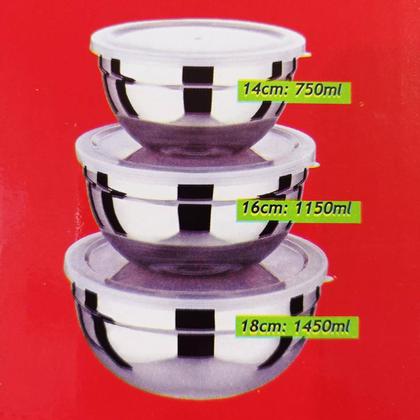 Imagem de Conjunto de bowl tigelas aço inox 3 peças tampa flexivel