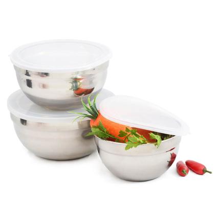 Imagem de Conjunto de bowl tigelas aço inox 3 peças tampa flexivel