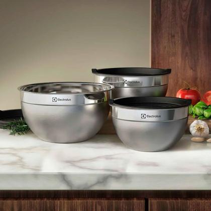 Imagem de Conjunto de Bowls Inox Com Tampa Plástica Electrolux 3 Peças