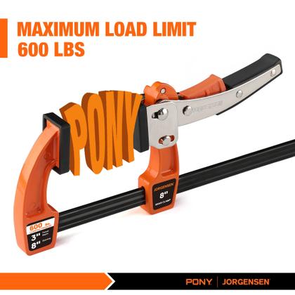 Imagem de Conjunto de braçadeiras de barra Jorgensen de 8 polegadas para marcenaria, 600 libras, pacote com 2