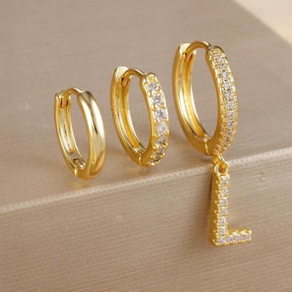 Imagem de Conjunto De Brincos De Argola Com Cristais Em Aço Inoxidável Para Mulheres, 26 Letras De a a Z,