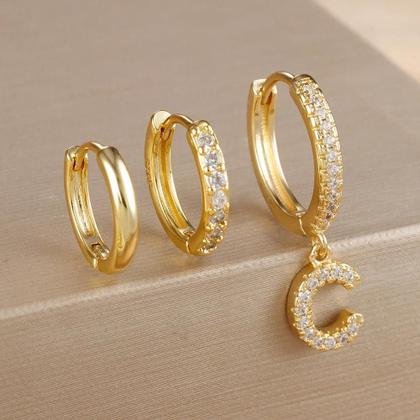 Imagem de Conjunto De Brincos De Argola Com Cristais Em Aço Inoxidável Para Mulheres, 26 Letras De a a Z,