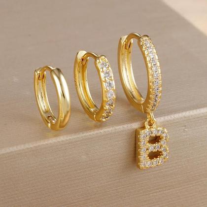 Imagem de Conjunto De Brincos De Argola Com Cristais Em Aço Inoxidável Para Mulheres, 26 Letras De a a Z,