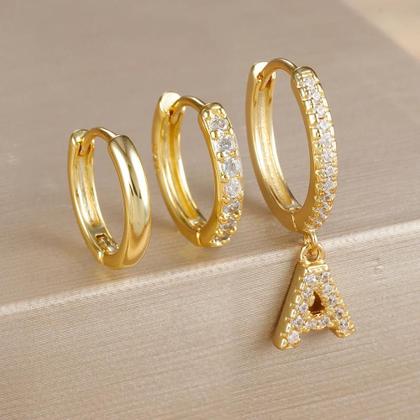 Imagem de Conjunto De Brincos De Argola Com Cristais Em Aço Inoxidável Para Mulheres, 26 Letras De a a Z,