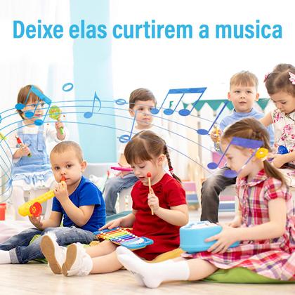 Imagem de Conjunto de Brinquedo Musical Educativo Infantil de Percussão Kit Triângulo Xilofone Harmônica Maracas Tamborim etc