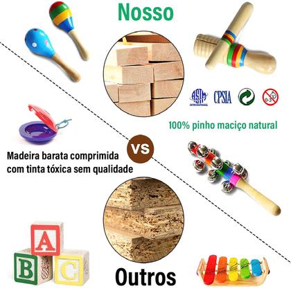 Imagem de Conjunto de Brinquedo Musical Educativo Infantil de Percussão Kit Triângulo Xilofone Harmônica Maracas Tamborim etc