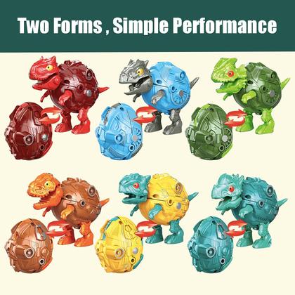Imagem de Conjunto de brinquedos de transformador de dinossauro 6 em 1 - Brinquedos de dinossauros robôs infantis com conectores duráveis, 6 peças de robôs Dino para crianças, brinquedos educacionais STEM 6 em 1 - -