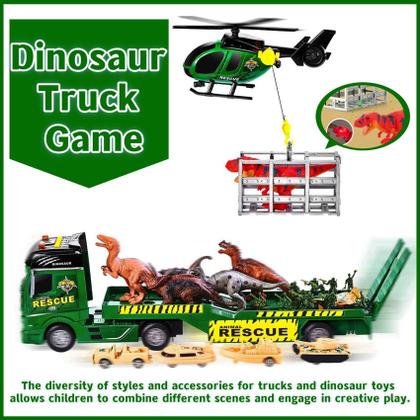 Imagem de Conjunto de brinquedos Dinosaur Truck Vehicle 103 unidades com caminhão semi grande de 65 cm