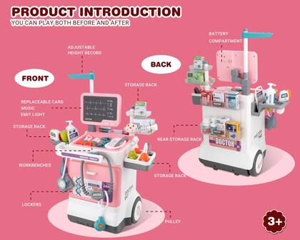 Imagem de Conjunto de brinquedos Doctor Kit POFJOEQ Deluxe Medical Cart rosa
