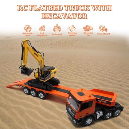 Imagem de Conjunto de brinquedos RC Semi Truck & Escavadeira 1:24 com som e luzes 8+