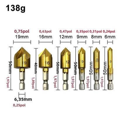 Imagem de Conjunto De Brocas Com Cabo Hexagonal Revestido De Titânio 6 Peças 6-19mm Ferramenta De Chanfrar