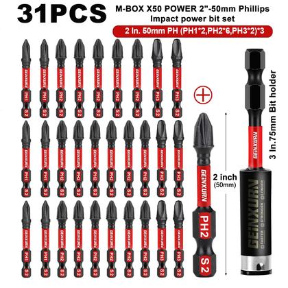 Imagem de Conjunto de brocas de chave de fenda GEINXURN Impact Tough, pacote com 30 unidades com suporte