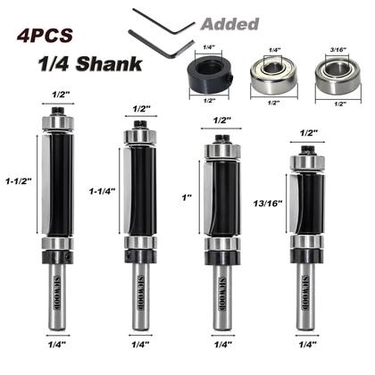 Imagem de Conjunto de brocas de roteador Flush Trim SICWOOD 1/4 Shank 1/2 diâmetro, 4 unidades