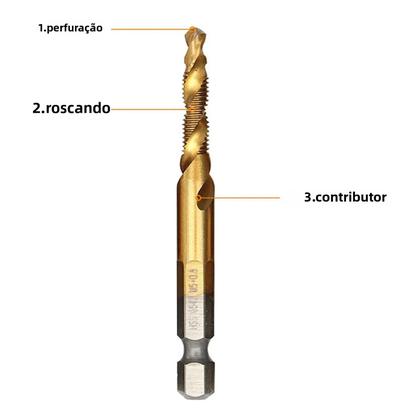 Imagem de Conjunto De Brocas E Machos De Rosca Métrica HSS Revestidos De Titânio Com Haste Hexagonal De 1/4