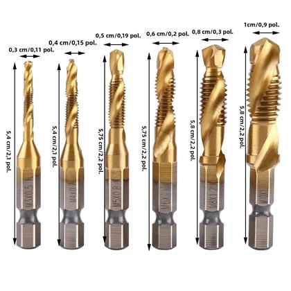 Imagem de Conjunto De Brocas E Machos De Rosca Métrica HSS Revestidos De Titânio Com Haste Hexagonal De 1/4