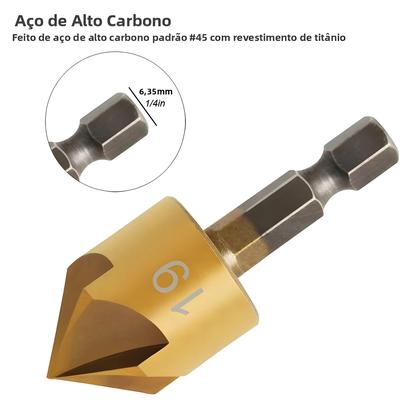Imagem de Conjunto De Brocas Escareadoras Hexagonais De 1/4 Com 5 Lâminas Para Madeira, Metal E Plástico