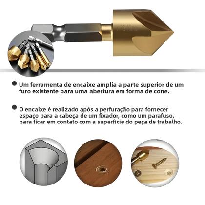 Imagem de Conjunto De Brocas Escareadoras Hexagonais De 1/4 Com 5 Lâminas Para Madeira, Metal E Plástico