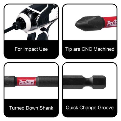 Imagem de Conjunto de brocas Impact Protorq de 6 peças com clipe PH2, SQ2, T25 TORX