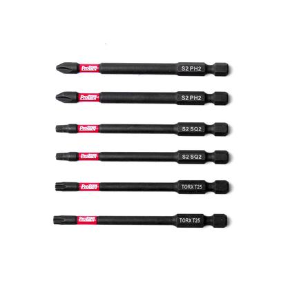 Imagem de Conjunto de brocas Impact Protorq de 6 peças com clipe PH2, SQ2, T25 TORX