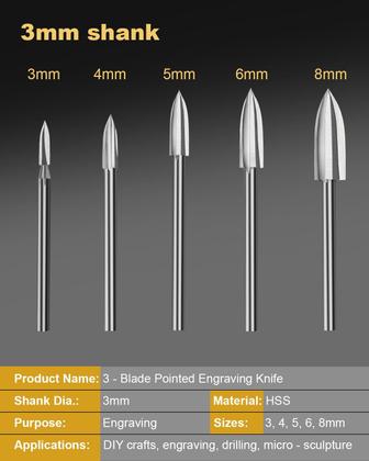 Imagem de Conjunto de brocas para escultura em madeira Faqeegi HSS 3-8mm 5PCS