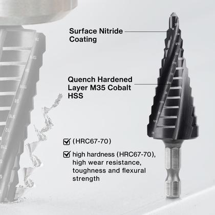 Imagem de Conjunto de brocas Step Drill Lytool M35 em aço cobalto de 3 peças 1/8-7/8