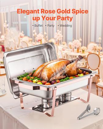 Imagem de Conjunto de buffet Chafing Dish VEVOR 8L, pacote com 2 unidades em aço inoxidável