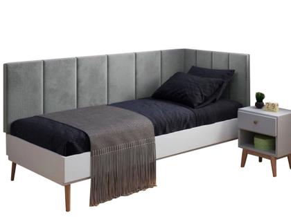 Imagem de Conjunto de Cabeceira Estofada Suspensa de Solteiro com Proteção Lateral - 90 CM - Cinza material sintético