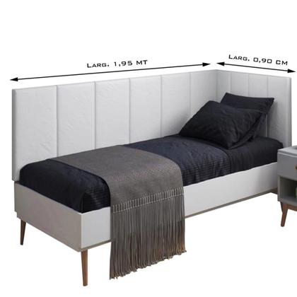 Imagem de Conjunto de Cabeceira Estofada Suspensa de Solteiro com Proteção Lateral - 90 CM - Cinza material sintético