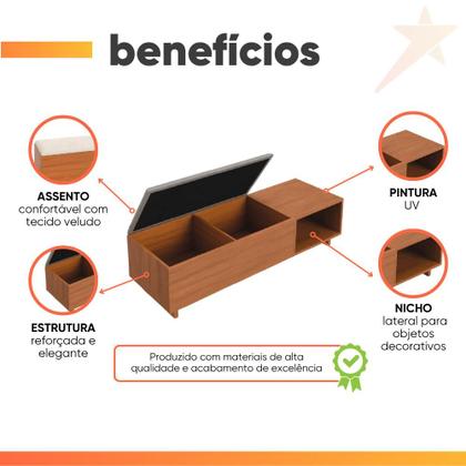 Imagem de Conjunto de Cabeceira Extensível c/ Mesa de Cabeceira e Calçadeira Veludo Malaga Madeirado/Off White