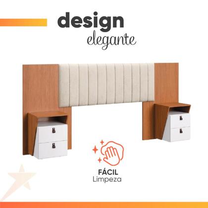 Imagem de Conjunto de Cabeceira Extensível c/ Mesa de Cabeceira e Calçadeira Veludo Malaga Madeirado/Off White