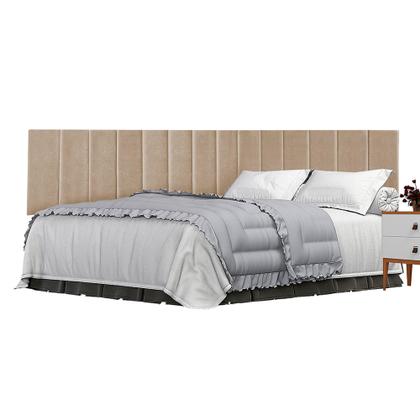 Imagem de Conjunto de Cabeceira Viuva Solteirão Palito Suspensa com Proteção Lateral - 128 CM - Bege Suede