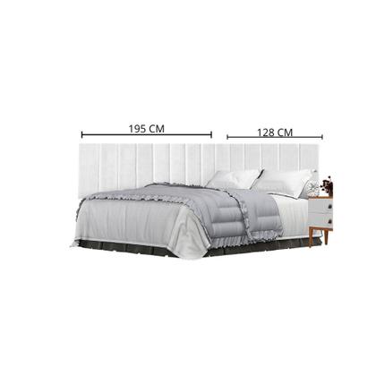 Imagem de Conjunto de Cabeceira Viuva Solteirão Palito Suspensa com Proteção Lateral - 128 CM - Branco material sintético